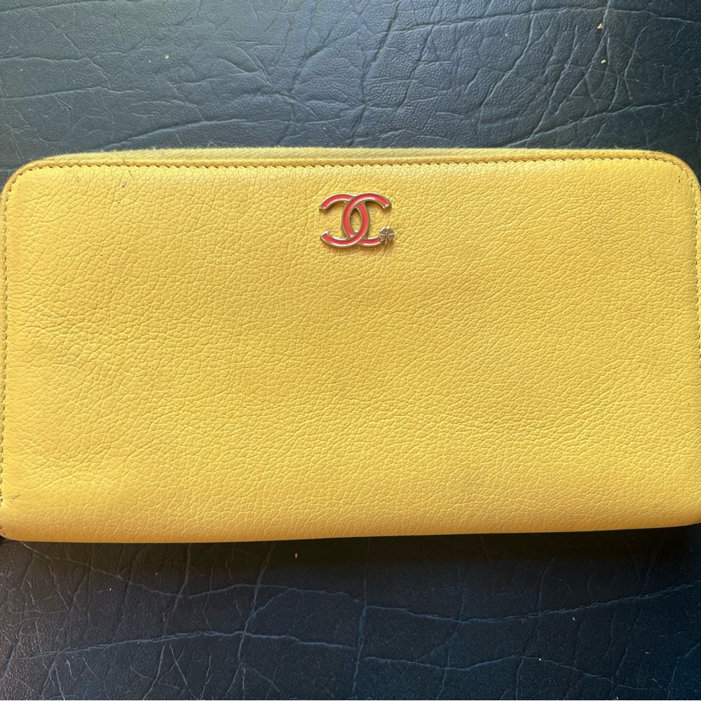Chanel Clover Lucky Charm Floral Yellow Wallet Zippy